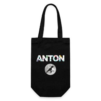 ANTON - Beau prénom de garçon avec dinosaure - Sac à bouteille - noir - Devant