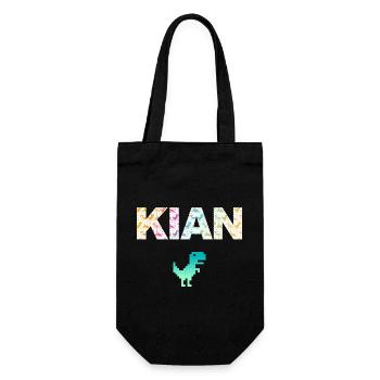 KIAN - Schöner Jungen Name mit Dinosaurier - Geschenkbeutel für Flaschen - Schwarz - Vorne