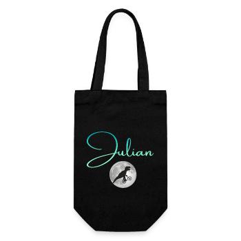 JULIAN - Schöner Jungen Name mit Dinosaurier - Geschenkbeutel für Flaschen - Schwarz - Vorne
