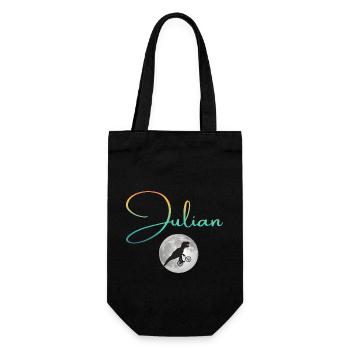 JULIAN - Schöner Jungen Name mit Dinosaurier - Geschenkbeutel für Flaschen - Schwarz - Vorne