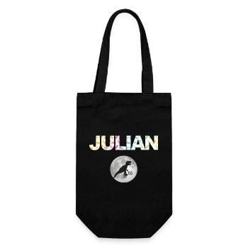 JULIAN - Schöner Jungen Name mit Dinosaurier - Geschenkbeutel für Flaschen - Schwarz - Vorne