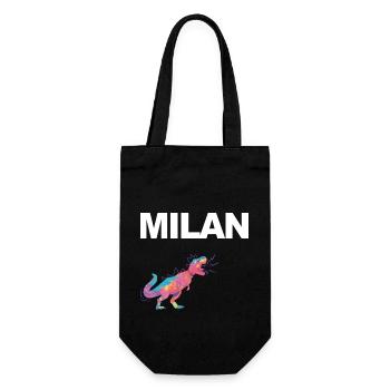 MILAN - Beau prénom de garçon avec dinosaure - Sac à bouteille - noir - Devant