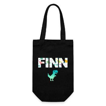 FINN - Schöner Jungen Name mit Dinosaurier - Geschenkbeutel für Flaschen - Schwarz - Vorne