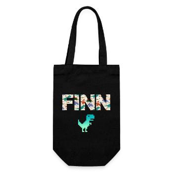 FINN - Schöner Jungen Name mit Dinosaurier - Geschenkbeutel für Flaschen - Schwarz - Vorne