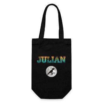 JULIAN - Schöner Jungen Name mit Dinosaurier - Geschenkbeutel für Flaschen - Schwarz - Vorne