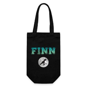 FINN - Schöner Jungen Name mit Dinosaurier - Geschenkbeutel für Flaschen - Schwarz - Vorne