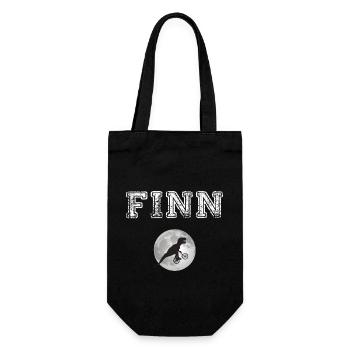 FINN - Schöner Jungen Name mit Dinosaurier - Geschenkbeutel für Flaschen - Schwarz - Vorne