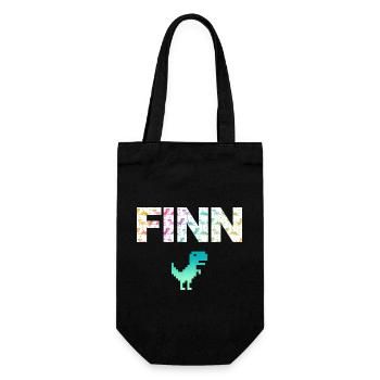 FINN - Schöner Jungen Name mit Dinosaurier - Geschenkbeutel für Flaschen - Schwarz - Vorne