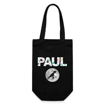 PAUL - Schöner Jungen Name mit Dinosaurier - Geschenkbeutel für Flaschen - Schwarz - Vorne