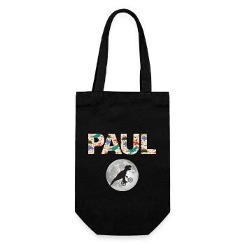 PAUL - Schöner Jungen Name mit Dinosaurier - Geschenkbeutel für Flaschen - Schwarz - Vorne