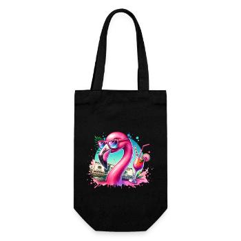 Pinker Flamingo mit Sonnenbrille und Cocktail - Geschenkbeutel für Flaschen - Schwarz - Vorne