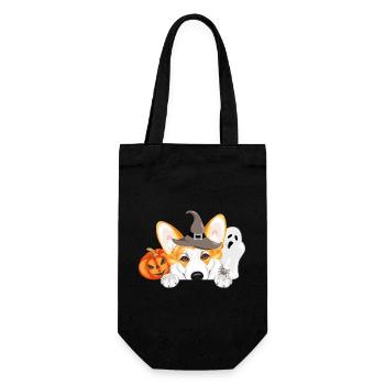 Lugpender Corgi-Hund mit Geist und Halloween-Kürbis - Geschenkbeutel für Flaschen - Schwarz - Vorne