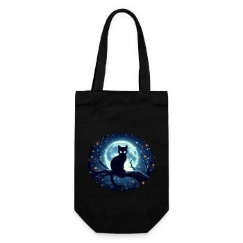 Chat assis sur une branche à la pleine lune - Sac à bouteille - noir - Devant