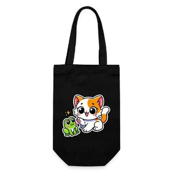 Cute ginger white Cat met a frog - Gift Bag for Bottles - black - Front