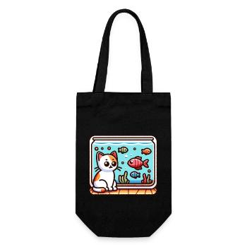 Cute Kitty looking at Fish in Aquarium - Gift Bag for Bottles - black - Front
