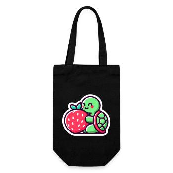 Tortue mignonne étreint une fraise sucrée - Sac à bouteille - noir - Devant