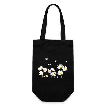 Fleurs marguerites et papillons - Sac à bouteille - noir - Devant