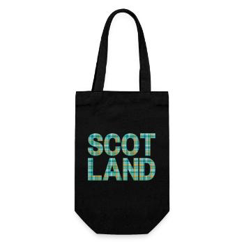 Schottland Tartan Schriftzug Dudelsack Highlands - Geschenkbeutel für Flaschen - Schwarz - Vorne