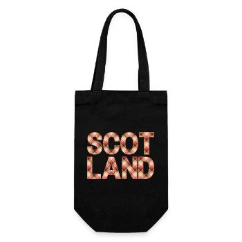 Schottland Tartan Schriftzug Dudelsack Highlands - Geschenkbeutel für Flaschen - Schwarz - Vorne