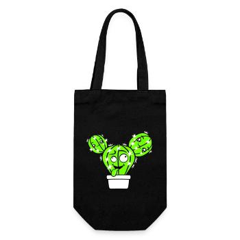 Kaktus Kakteen Gesicht Stachelig Lustig Grimasse - Geschenkbeutel für Flaschen - Schwarz - Vorne
