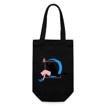 Le chat style Léonard de Vinci en cercle carré - Sac à bouteille - noir - Devant