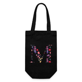 Personalized Floral Letter M - Gift Idea - Gift Bag for Bottles - black - Front