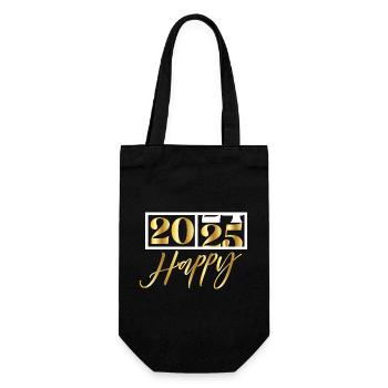 2025 Happy – Funny Silvester Design - Geschenkbeutel für Flaschen - Schwarz - Vorne