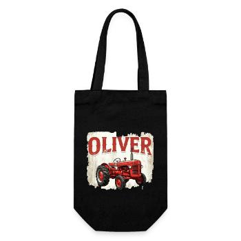 Oliver Personalized Nametag Tractor for OLIVER - Gift Bag for Bottles - black - Front