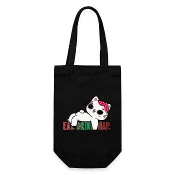 Noël chat Noël chat manger boire sieste amusant bande dessinée - Sac à bouteille - noir - Devant
