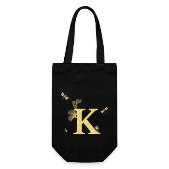 Letter k Golden Glitter Dragonfly - Gift Idea - Gift Bag for Bottles - black - Front