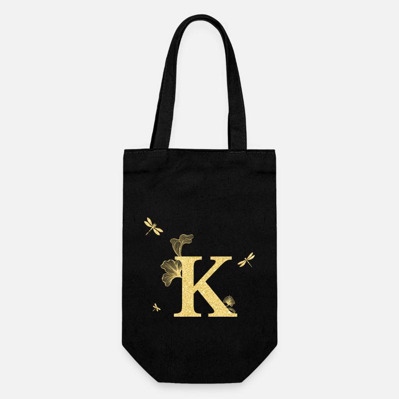 Buchstabe k Goldene Glitzerlibelle - Geschenkidee - Geschenkbeutel für Flaschen - Schwarz