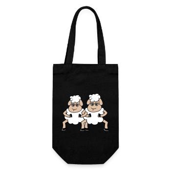 2 Sheep Looking Tired Bored Friends Team Crew - Gift Bag for Bottles - black - Front