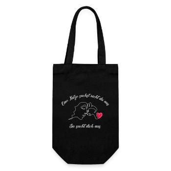 Eine Katze suchst nicht du aus, sie sucht dich aus - Geschenkbeutel für Flaschen - Schwarz - Vorne
