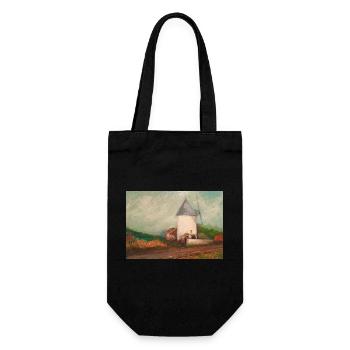 White Mill, Horse, Countryside, Painting Painting - Gift Bag for Bottles - black - Front
