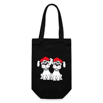 2 Hunde Nerd Hornbrille Geek Zahnspange Schlau - Geschenkbeutel für Flaschen - Schwarz - Vorne