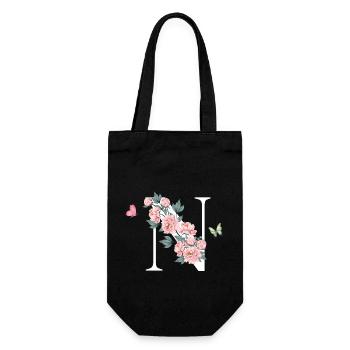 Letter n pink flowers - Gift Bag for Bottles - black - Front