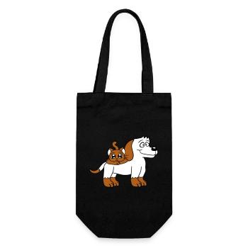Hund Katze Zwei Freunde Team Kätzchen 2 Duo Crew - Geschenkbeutel für Flaschen - Schwarz - Vorne