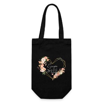 Brautteam Goldenes Herz Blumen - Geschenkbeutel für Flaschen - Schwarz - Vorne