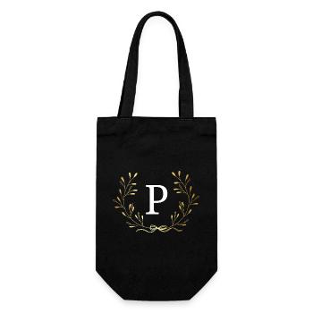 Buchstabe p Goldene Blumenkrone - Geschenkbeutel für Flaschen - Schwarz - Vorne