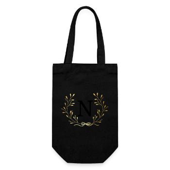 Letter n Gold Floral Crown - Gift Bag for Bottles - black - Front