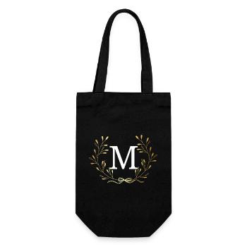 Lettre m couronne Floral doré - Sac à bouteille - noir - Devant
