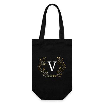 Letter V Gold Floral Crown - Gift Bag for Bottles - black - Front