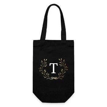 Letter t Gold Floral Crown - Gift Bag for Bottles - black - Front