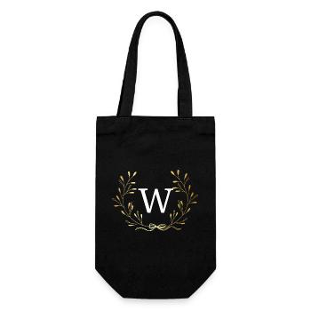 Buchstabe mit goldener Blumenkrone - Geschenkbeutel für Flaschen - Schwarz - Vorne