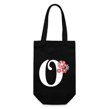 Letter o minimalistische Blumen - Geschenkbeutel für Flaschen - Schwarz - Vorne