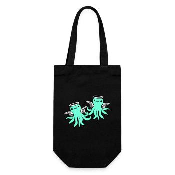 2 Oktopus Engel Team Freunde Flügel Heiligenschein - Geschenkbeutel für Flaschen - Schwarz - Vorne