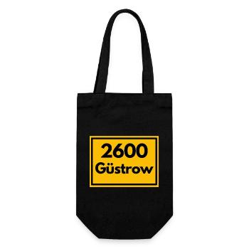 Ortsschild - damals Retro alte PLZ 2600 GÜSTROW - Geschenkbeutel für Flaschen - Schwarz - Vorne