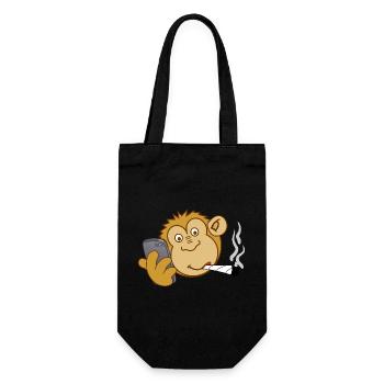 Monkey with phone and joint – modern addiction - Gift Bag for Bottles - black - Front