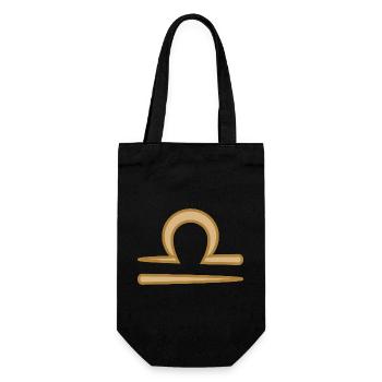 Waage Sternzeichen Symbol Zweifarbig Golden - Geschenkbeutel für Flaschen - Schwarz - Vorne