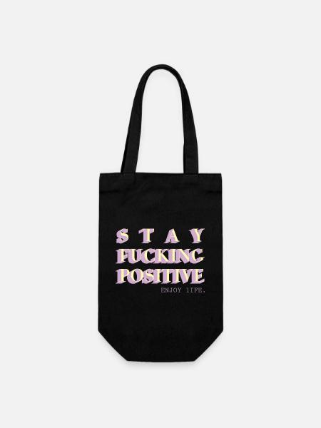 Stay Positive Typo Statement - Geschenkbeutel für Flaschen - Schwarz